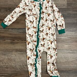 Kids One Piece with Bird Print and Teal Accents
